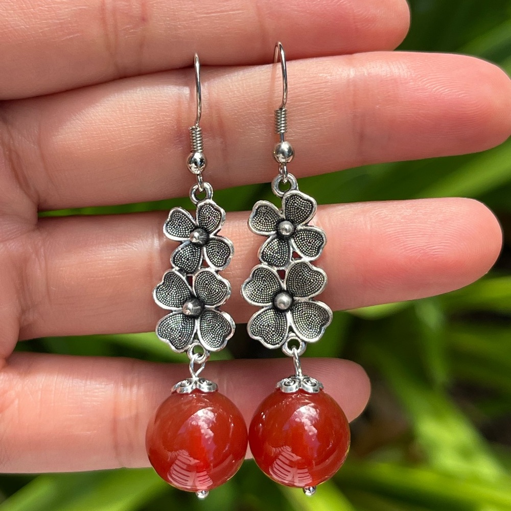 925 silver plated red carnelian drop earrings 0057